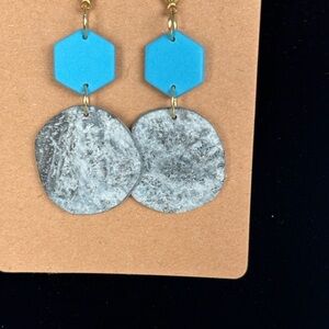 Blue and Gray Hexagon Drop Earrings
